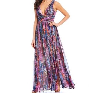 Aiden AIDAN MATTOX Deep V-Neck sleeveless gown